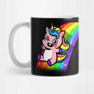 Kawaii Cute Unicorn Cartoon Sliding On Rainbow Pocket Design Mug